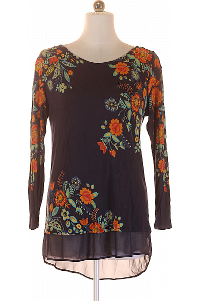 Per Una Dámská tuniková halenka tmavě modrá dlouhý rukáv květinová boho prodloužená Vel. M | Per Una | obrázek 2