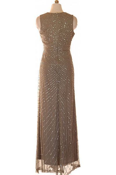 Dlouhé společenské šaty bez rukávů třpytivé zavinovací Vel. s | Unimoda | obrázek 2