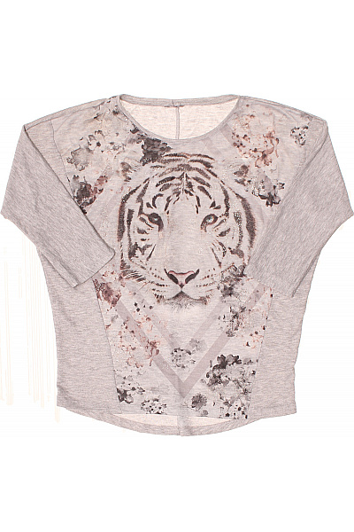 Dámské tričko šedé s potiskem tygra a květy tříčtvrteční rukáv Vel. XL | Unimoda | obrázek 2