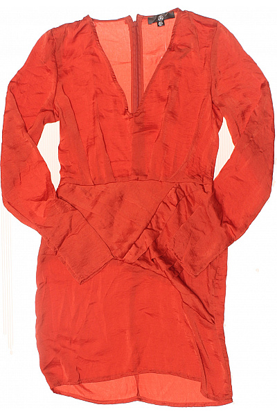 Missguided Oranžové hedvábné šaty s dlouhým rukávem a hlubokým výstřihem na párty Vel. 34 | Missguided | obrázek 2