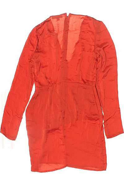 Missguided Oranžové hedvábné šaty s dlouhým rukávem a hlubokým výstřihem na párty Vel. 34 | Missguided | obrázek 3