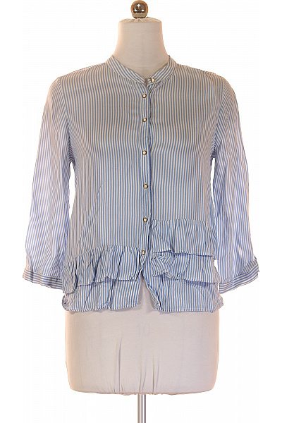 ZARA Dámská modrá bílá pruhovaná košile s volánky ležérní Velikost m | ZARA | obrázek 2
