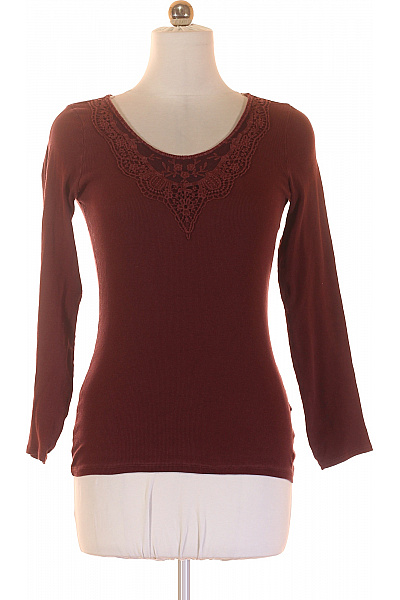 TOM TAILOR Dámské bordó žebrované tričko s dlouhým rukávem a krajkou Vel. M | TOM TAILOR | obrázek 2