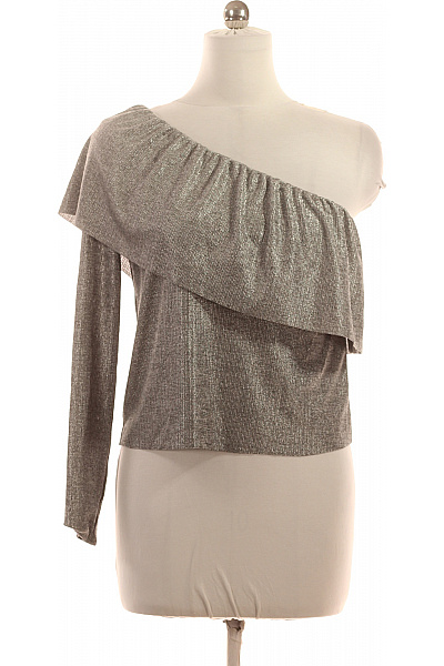 ZARA Dámská společenská halenka stříbrná lesklá s volánky na jedno rameno polyesterová Vel. l | ZARA | obrázek 2