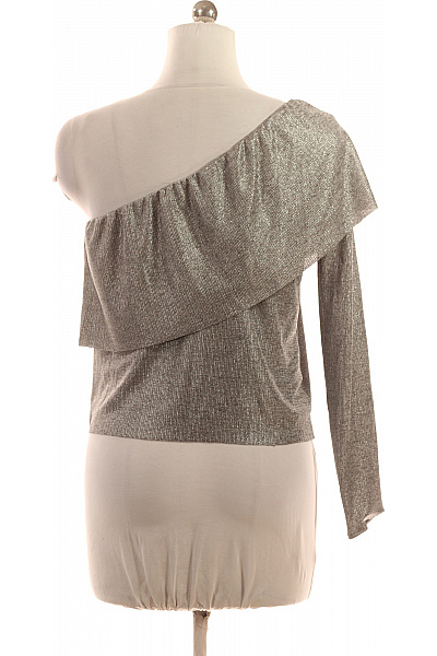 ZARA Dámská společenská halenka stříbrná lesklá s volánky na jedno rameno polyesterová Vel. l | ZARA | obrázek 3