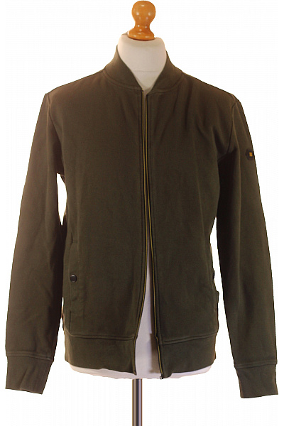 NO EXCESS Pánská Bavlněná Bomber Mikina Tmavě Zelená Jednobarevná Lehká Streetwear Vel. L