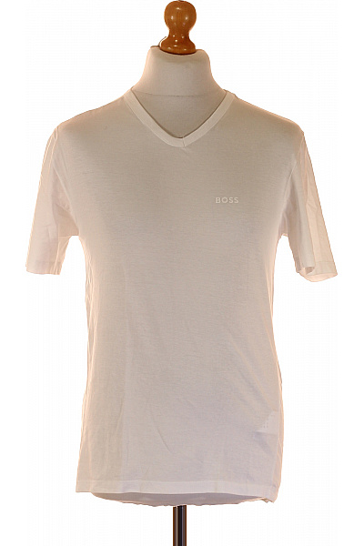Hugo Boss Pánské Bavlněné Bílé Tričko S Krátkým Rukávem V Výstřih Basic Vel. M