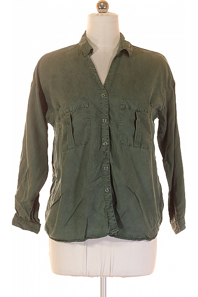 ZARA Dámská zelená lyocellová košile s dlouhým rukávem ležérní outdoor Velikost m | ZARA | obrázek 2