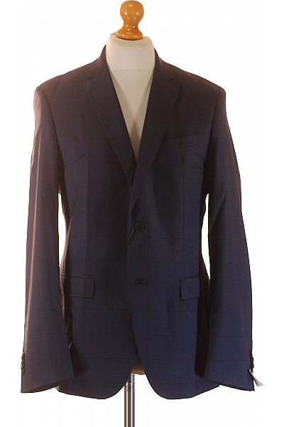 BENVENUTO Modré polyesterové sako kárované elegantní společenské dvouřadé moderní Velikost 50 | BENVENUTO | obrázek 2