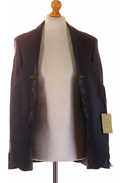 BENVENUTO Modré polyesterové sako kárované elegantní společenské dvouřadé moderní Velikost 50 | BENVENUTO | obrázek 4