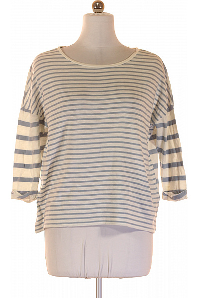 Esprit Dámské Tričko Pruhované Béžové Modré S Kulatým Výstřihem Velikost M
