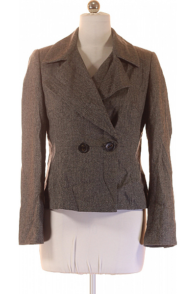 Next Vlněný Hnědé Šedé Dvouřadé Vypasované Blejzr Podzimní Elegantní Krátké Velikost 14