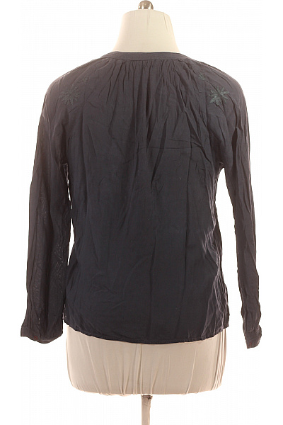 Dámská tmavě modrá halenka s výstřihem do V vyšívaná volná Vel. xl | Unimoda | obrázek 3