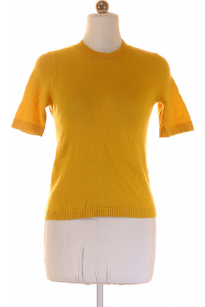 Dámský žlutý žebrovaný pulovr krátký rukáv elegantní pletený Velikost 38 | Unimoda | obrázek 2
