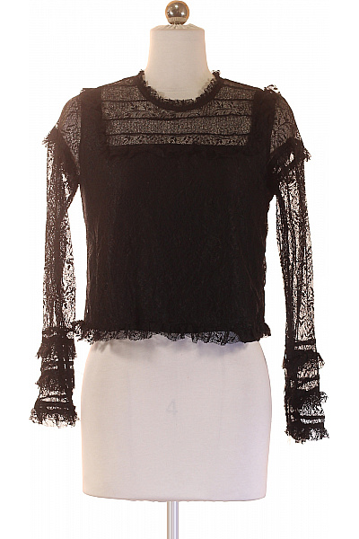 ZARA Dámská černá Krajková Halenka S Dlouhým Rukávem Velikost M