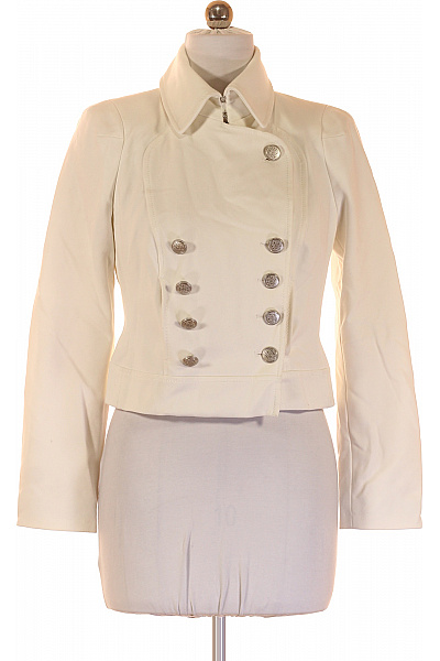 BANDOLERA Dámské Bílé Krátké Vojenské Blejzr Elegantní Vypasované Dvouřadé Velikost 38