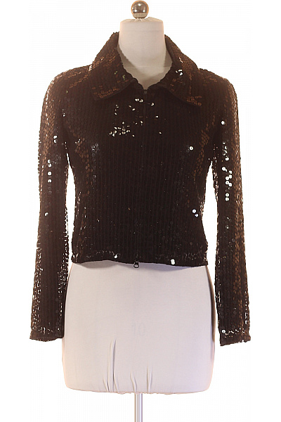 APART Černé Flitrové Sako Polyesterové Krátké Na Zip Party Elegantní Velikost 38