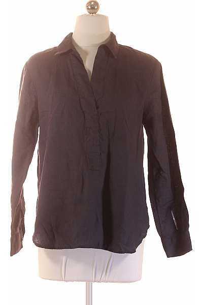 Esprit lněná jednobarevná halenka s dlouhým rukávem a výstřihem do V Vel. XS | Esprit | obrázek 2