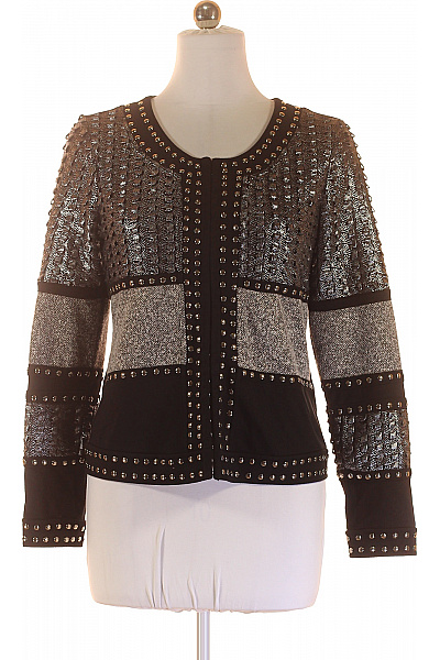 Patrizia Dini Dámské Sako Černé Šedé Krátké Elegantní S Cvočky Třpytivé Vzorované Do Pasu Velikost 38 | Patrizia Dini | obrázek 2