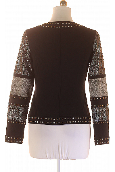 Patrizia Dini Dámské Sako Černé Šedé Krátké Elegantní S Cvočky Třpytivé Vzorované Do Pasu Velikost 38 | Patrizia Dini | obrázek 3