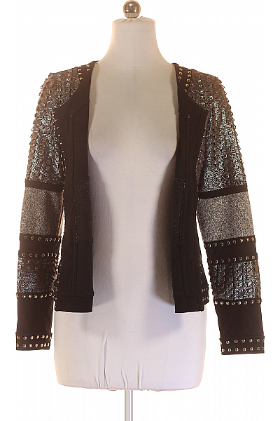Patrizia Dini Dámské Sako Černé Šedé Krátké Elegantní S Cvočky Třpytivé Vzorované Do Pasu Velikost 38 | Patrizia Dini | obrázek 4