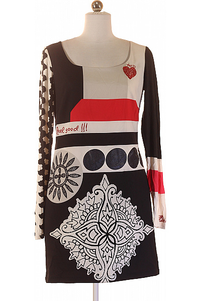 DESIGUAL Černobílé Pouzdrové šaty S Dlouhým Rukávem A Potiskem Vel. 38