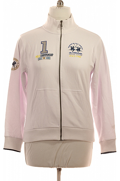 La Martina Bílá Pánská Mikina Na Zip Se Stojáčkem S Výšivkou A Klokaní Kapsou Velikost M