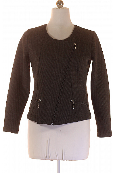 GINA LAURA Černé vypasované sako asymetrické na zip vzorované na běžné nošení moderní Vel. 38 | GINA LAURA | obrázek 2