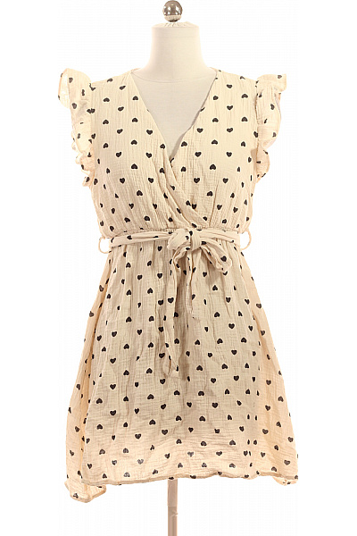 IKOONE & BIANKA Béžové Krátké Zavinovací Šaty Mušelínové Srdce Volné Letní S Páskem Vel. S/M