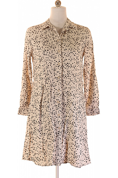 Dámské béžové šaty košilové mini květované s dlouhým rukávem Vel. EU 38 | Unimoda | obrázek 2