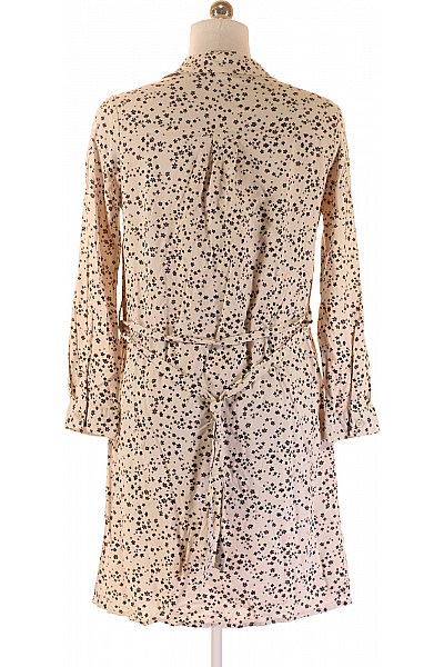 Dámské béžové šaty košilové mini květované s dlouhým rukávem Vel. EU 38 | Unimoda | obrázek 3