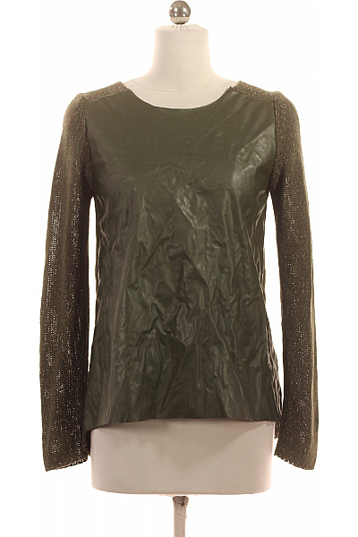 ZARA Zelená kožená halenka pletené rukávy podzimní elegantní Velikost S | ZARA | obrázek 2