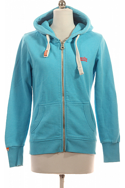 SUPERDRY Dámská Modrá Mikina S Kapucí A Dlouhým Rukávem Na Zip Vel. S