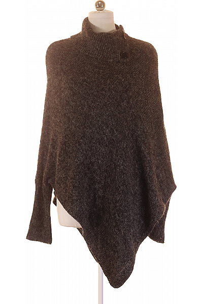 Dámské Hnědé Šedé Melír Hrubé Pletené Rolák Asymetrické Pončo | Unimoda | obrázek 2