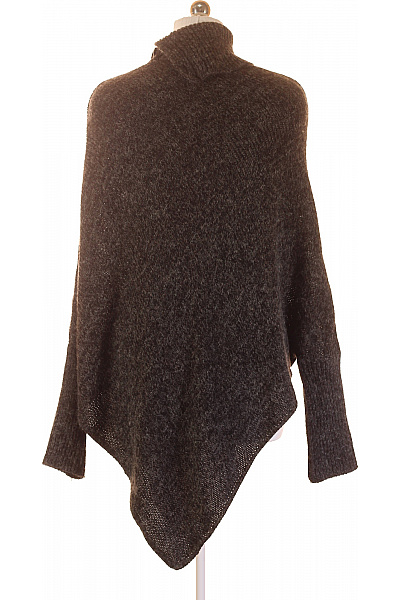 Dámské Hnědé Šedé Melír Hrubé Pletené Rolák Asymetrické Pončo | Unimoda | obrázek 3