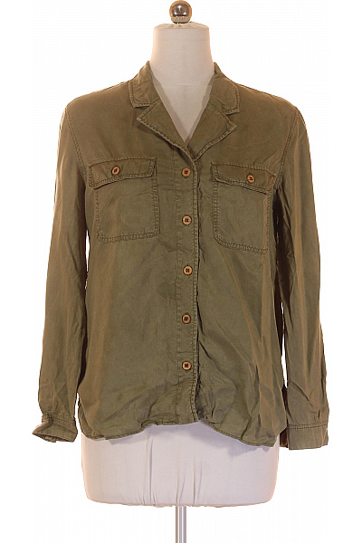 MANGO Dámská Khaki Lyocellová Košile Dlouhý Rukáv Vojenský Ležérní Vel. M