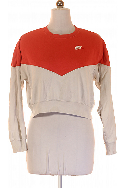 Nike Dámská Bavlněná Crop Mikina Oranžová Béžová Sportovní Přes Hlavu Velikost M