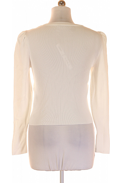 ONLY Dámský bílý polyesterový žebrovaný pulovr s nabíranými rukávy elegantní Vel. L | ONLY | obrázek 3