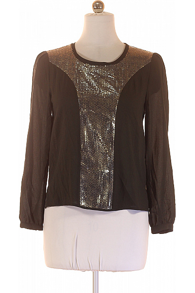 Černá společenská halenka flitry dlouhý rukáv elegantní na večírek Vel. 38 | Unimoda | obrázek 2