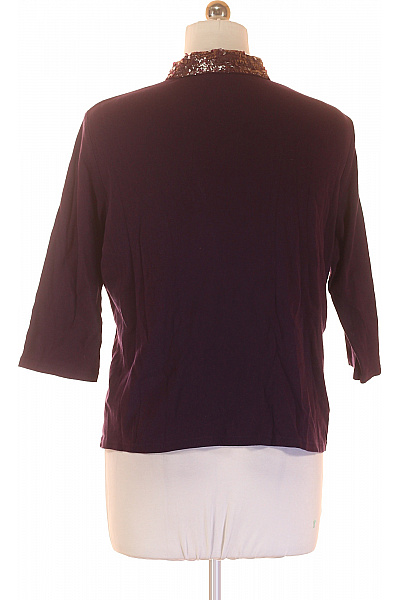 Marks & Spencer Dámské bavlněné polo tričko fialové s flitry límeček tříčtvrteční rukáv elegantní Velikost 16 | Marks & Spencer | obrázek 3