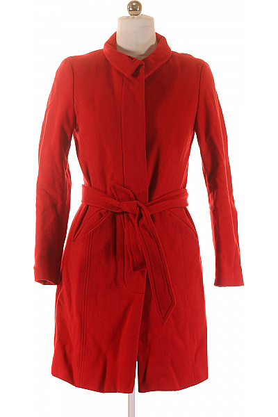 S.OLIVER Dámský Vlněný červený Dlouhý Kabát Elegantní S Páskem Moderní Velikost 38