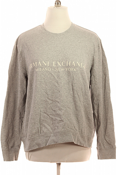 ARMANI Bavlněná šedá Mikina Přes Hlavu S Potiskem Streetwear Velikost XXL