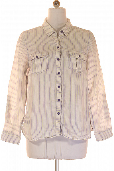 Marks & Spencer Dámská lněná košile s dlouhým rukávem krémová fialová pruhovaná ležérní Velikost UK 16 | Marks & Spencer | obrázek 2