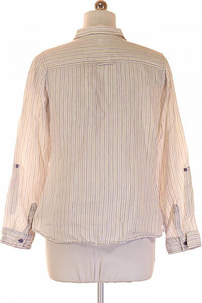 Marks & Spencer Dámská lněná košile s dlouhým rukávem krémová fialová pruhovaná ležérní Velikost UK 16 | Marks & Spencer | obrázek 3