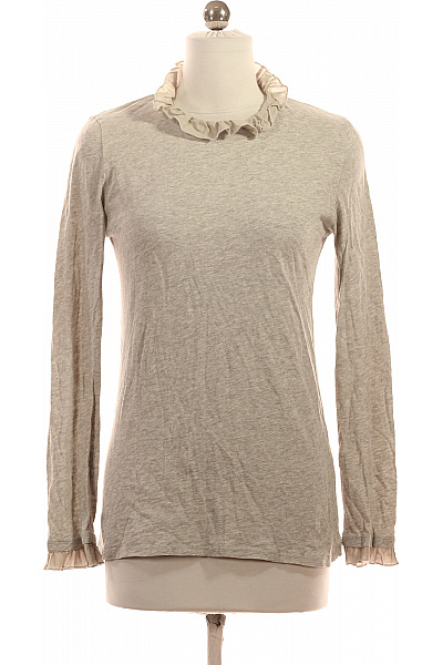 RICH&ROYAL Dámské Tričko Dlouhý Rukáv šedé žebrované Volán Vel. S