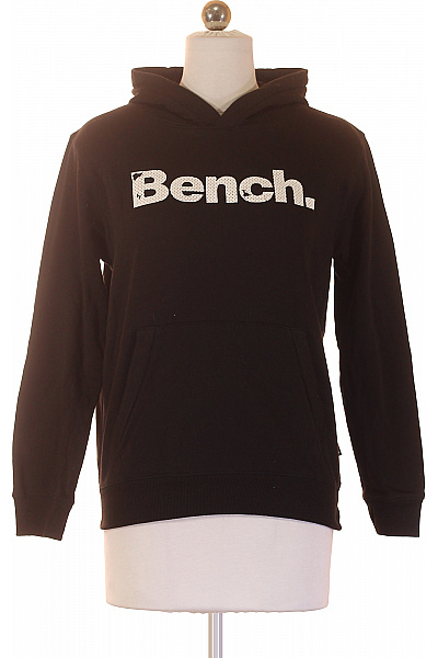 BENCH. Dětská Bavlněná černá Mikina S Kapucí A Potiskem Velikost 152 CM