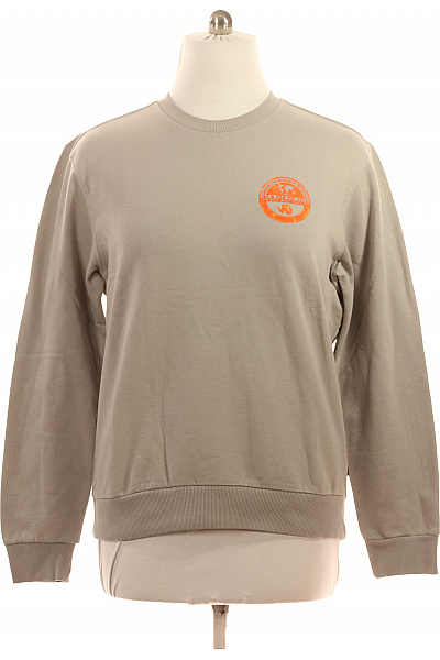 NAPAPIJRI Pánská Béžová Mikina Crewneck S Potiskem Streetwear Bez Kapuce Velikost XL