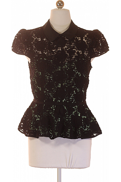 Karen Millen Dámská černá Krajková Halenka S Krátkým Rukávem A Límečkem Velikost 40