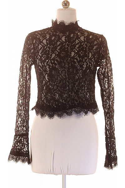 ZARA Černá Krajková Halenka Se Stojáčkem Dlouhý Rukáv Crop Elegantní Na Párty Vel. M