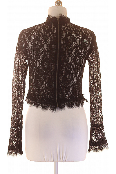 ZARA Černá krajková halenka se stojáčkem dlouhý rukáv crop elegantní na párty Vel. M | ZARA | obrázek 2